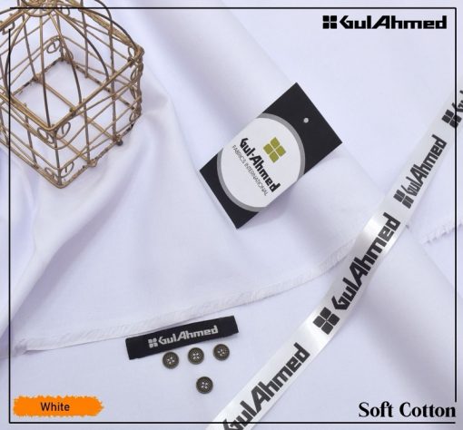 The Ultimate Comfort: Gul Ahmad Soft Cotton Unstitched Suit(White Color)